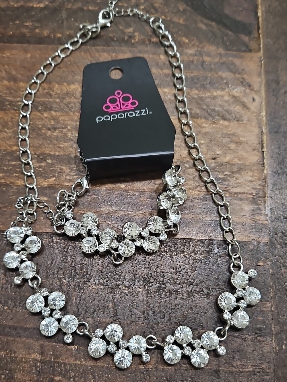 paparazzi Silver Clear Crystal Floral Bib Necklace & Bracelet Set